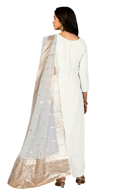 Off White Colour Unstitched Modal Silk Fabric Straight Suit