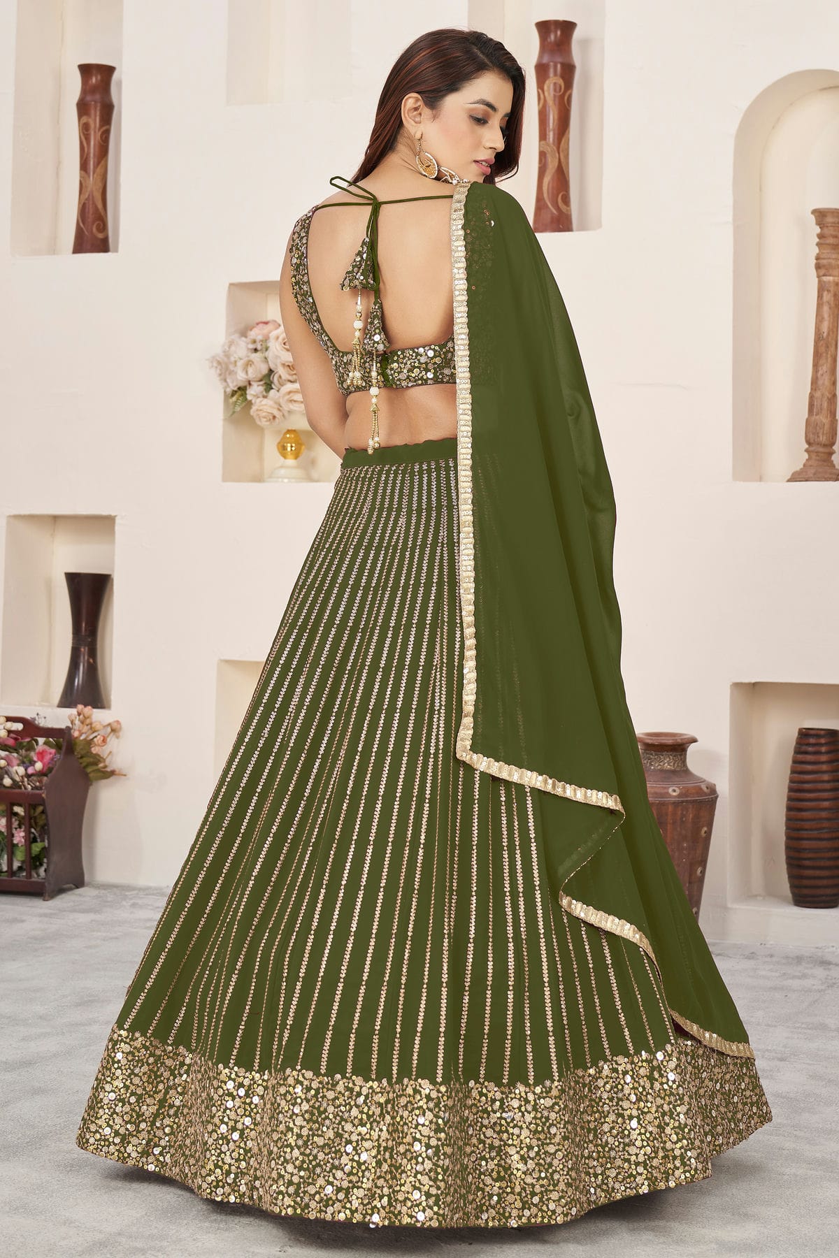 Olive Green Colour Georgette Lehenga Choli