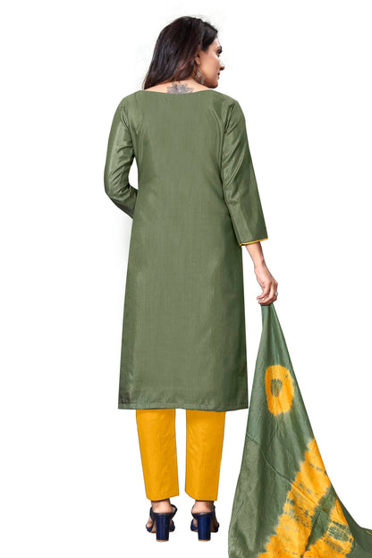 Olive Green Colour Unstitched Silk Straight Suit