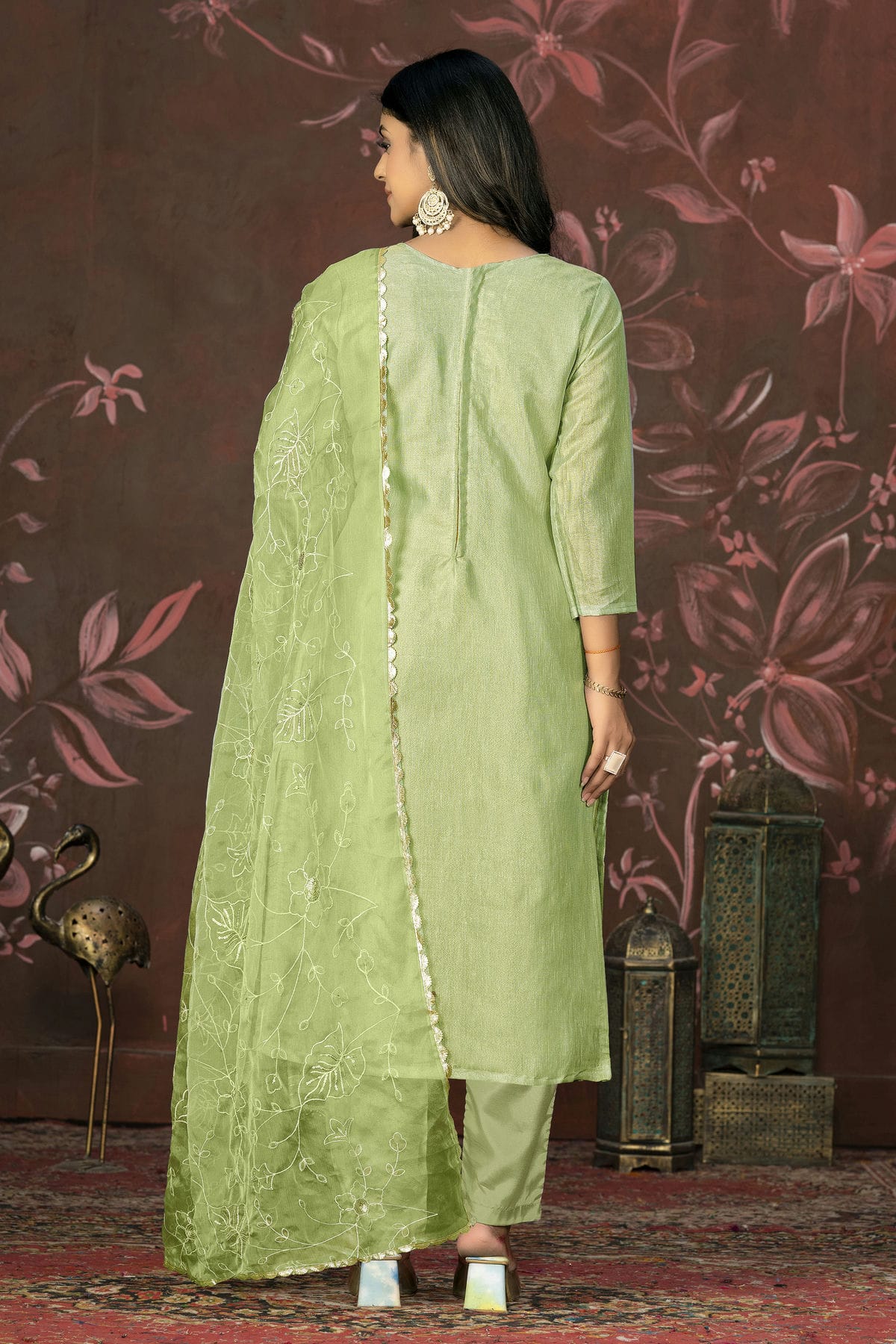 Olive Green Colour Unstitched Simmar Cotton Pant Style Suit