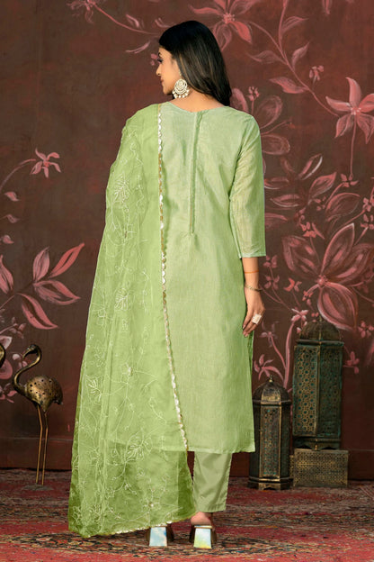 Olive Green Colour Unstitched Simmar Cotton Pant Style Suit