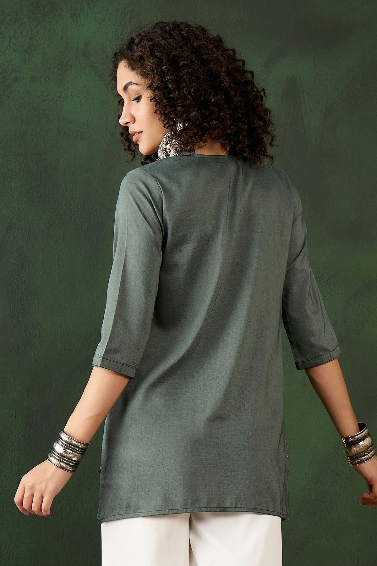 Olive Green Colour Viscose Rayon Readymade Top