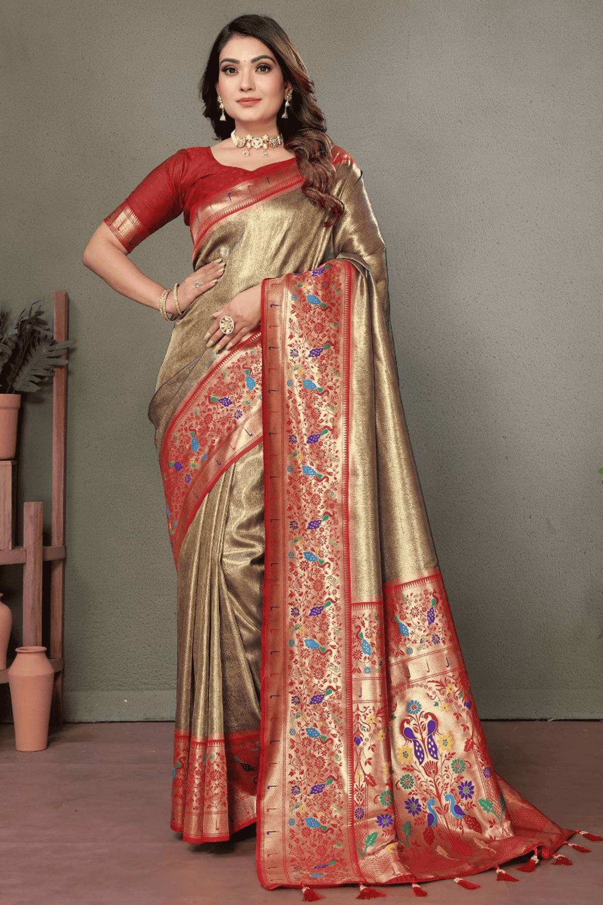 Olive-Green-Colour-Woven-Work-Pure-Banarasi-Tissue-Silk-Traditional-Saree-VSSD1250267