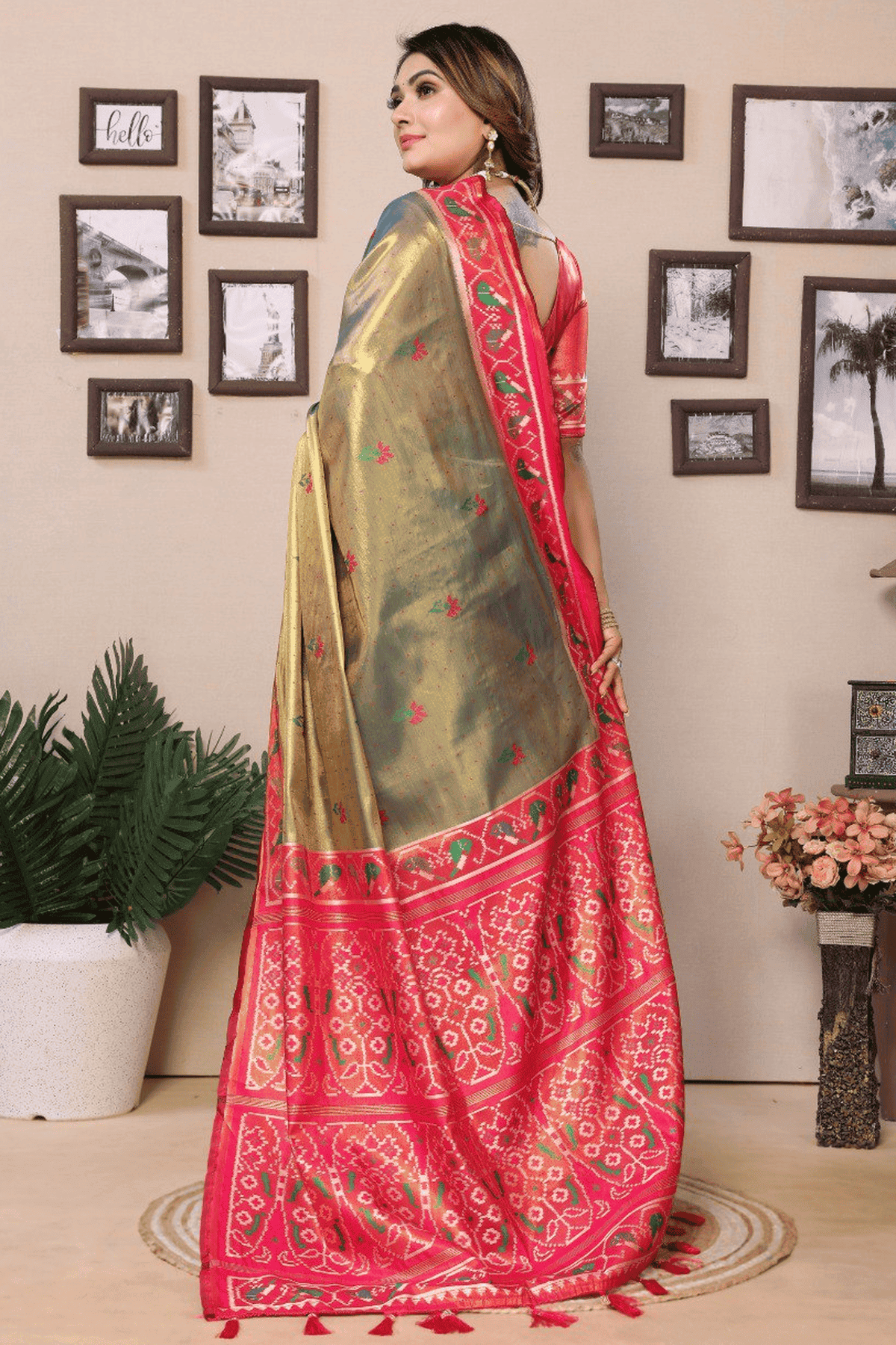 Olive Green Colour Woven Work Pure Banarasi Tissue Silk Traditional Saree VSSD1250292