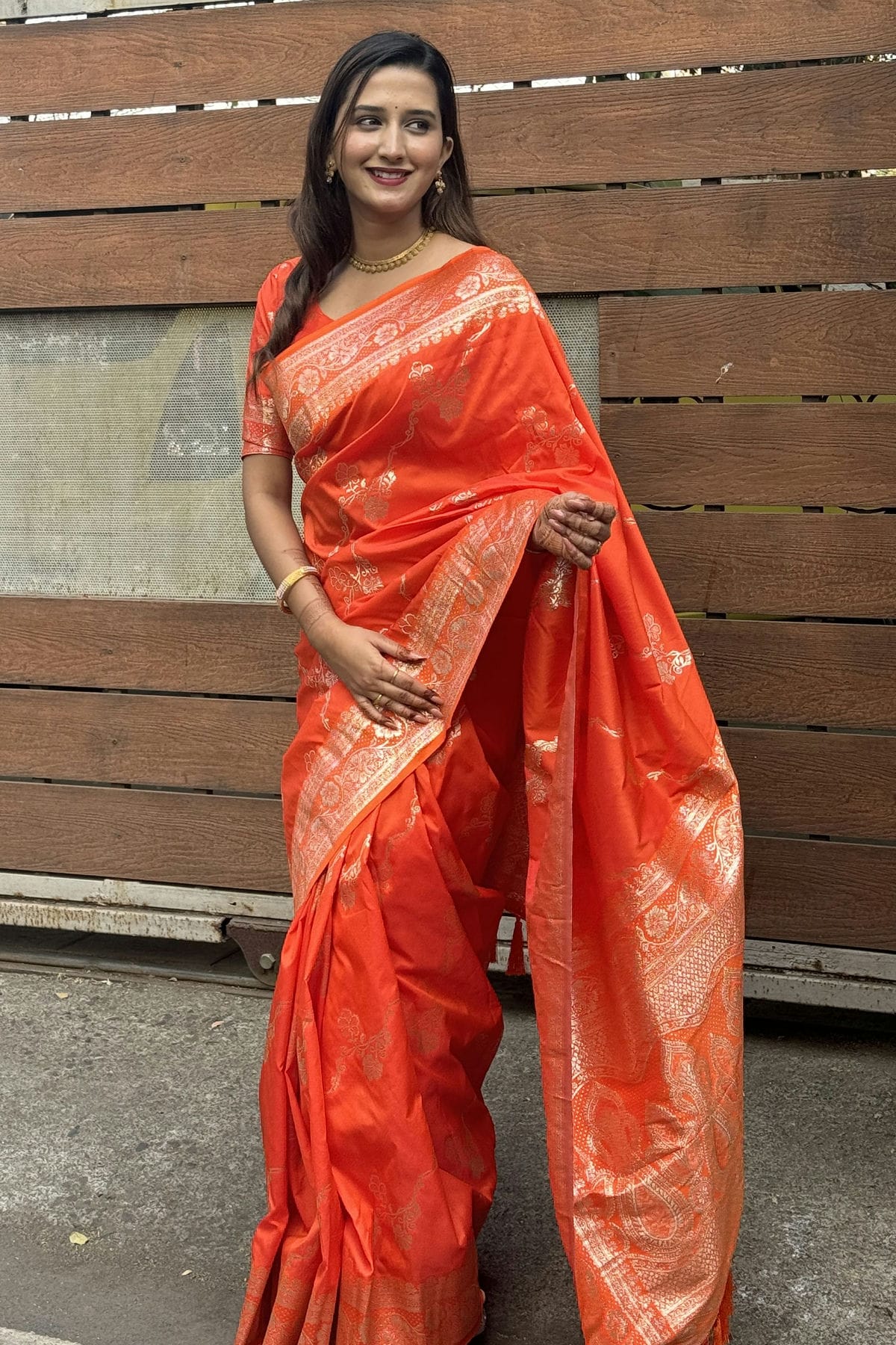 Orange Colour Banarasi Silk Traditional Saree