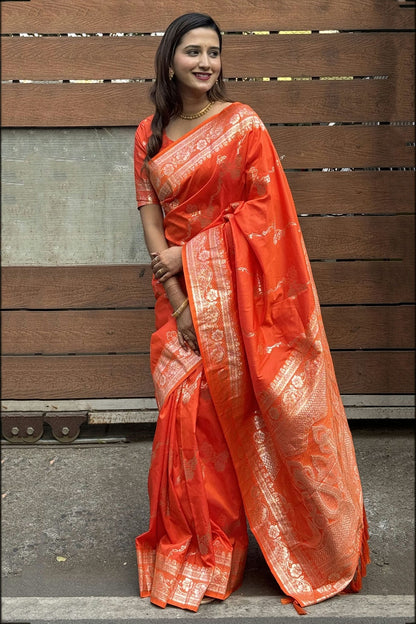 Orange Colour Banarasi Silk Traditional Saree