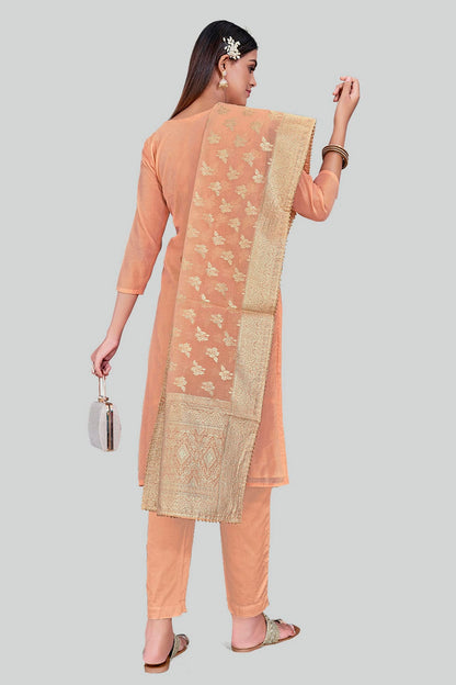 Orange Colour Chanderi Silk Pant Style Suit