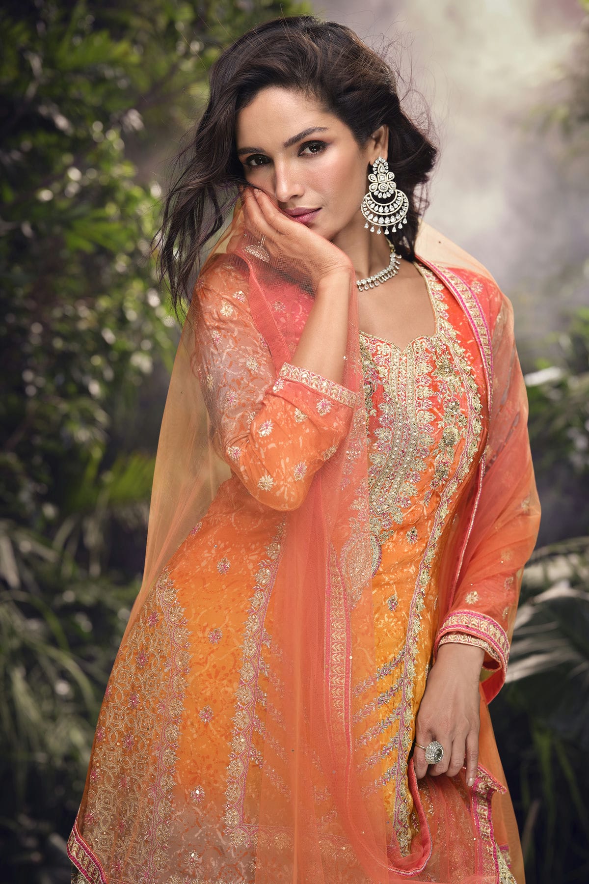 Orange Colour Chinon Silk Palazzo Pant Suit VSSM1140630