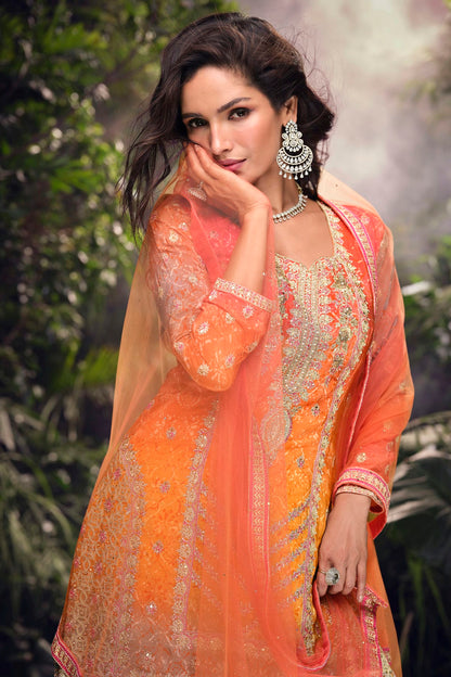 Orange Colour Chinon Silk Palazzo Pant Suit VSSM1140630