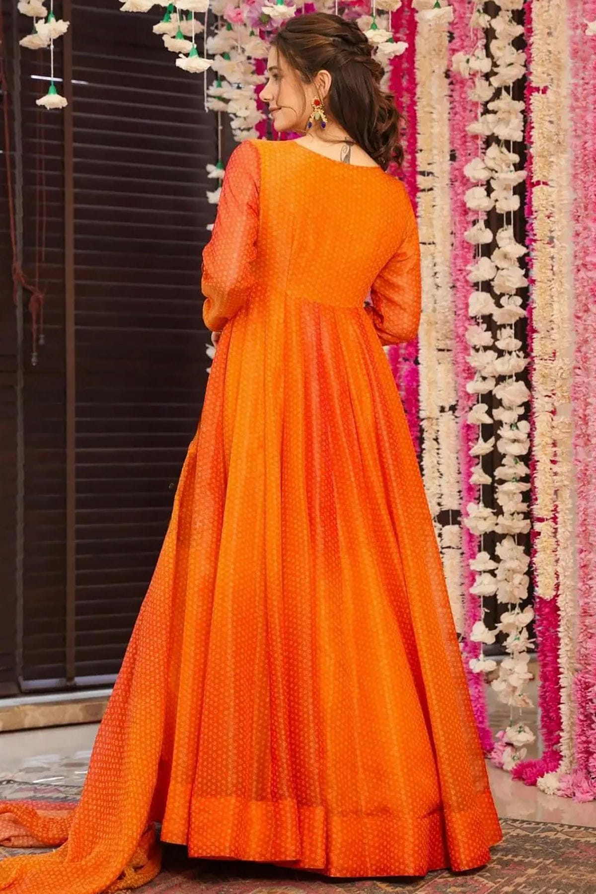 Orange Colour Chinon Stitched Gown VSGW1112312