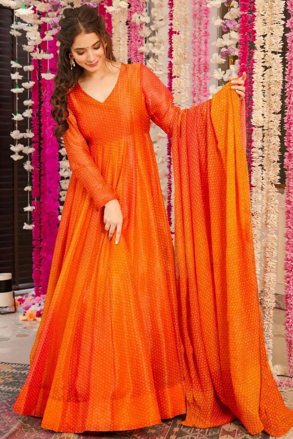 Orange Colour Chinon Stitched Gown VSGW1112312