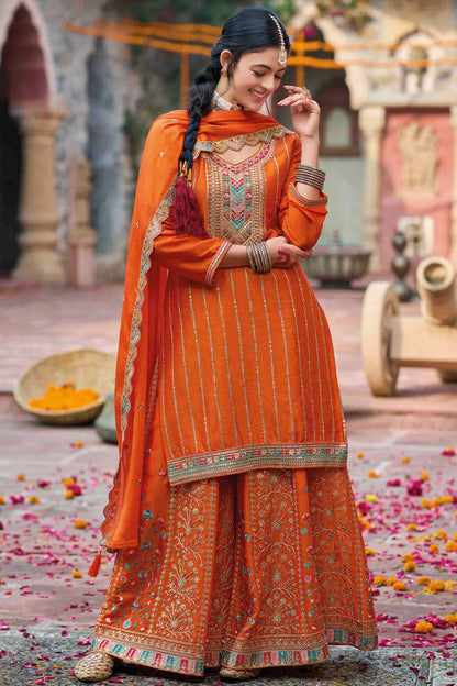 Orange Colour Chinon Stitched Palazzo Pant Suit VSSS1140757