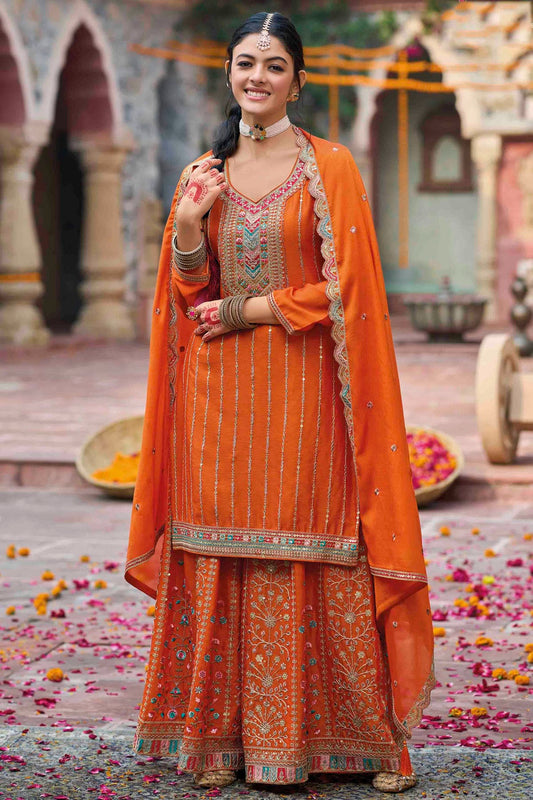 Orange Colour Chinon Stitched Palazzo Pant Suit VSSS1140757