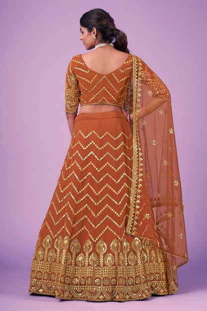 Orange Colour Embroidery Georgette Lehenga Choli