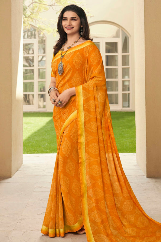 Orange Colour Georgette Printed Saree