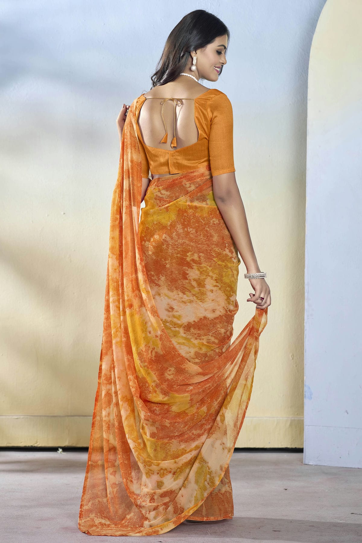 Orange Colour Georgette Ready To Wear Saree VSSD1111690