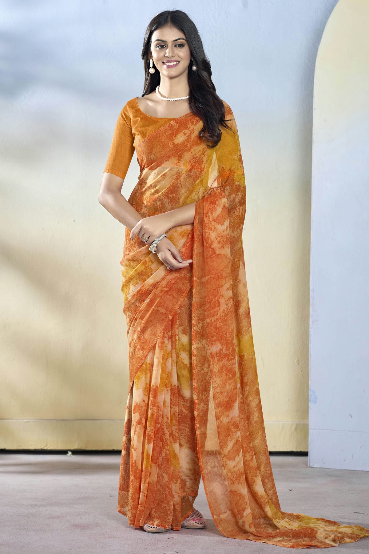 Orange Colour Georgette Ready To Wear Saree