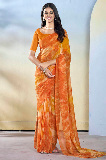 Orange Colour Georgette Ready To Wear Saree