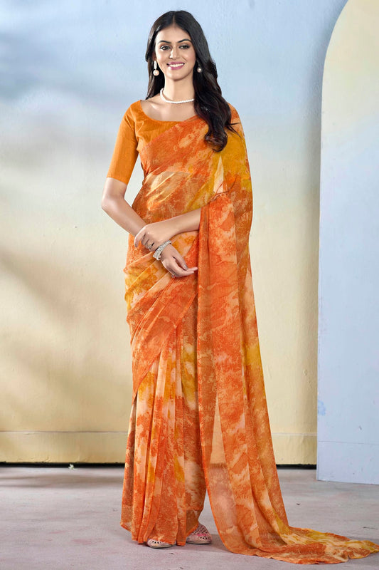 Orange Colour Georgette Ready To Wear Saree