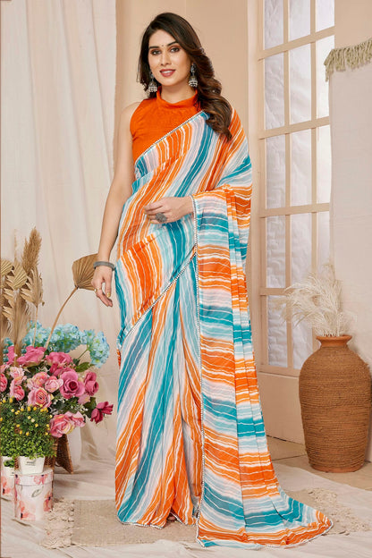 Orange Colour Georgette Ready To Wear Saree