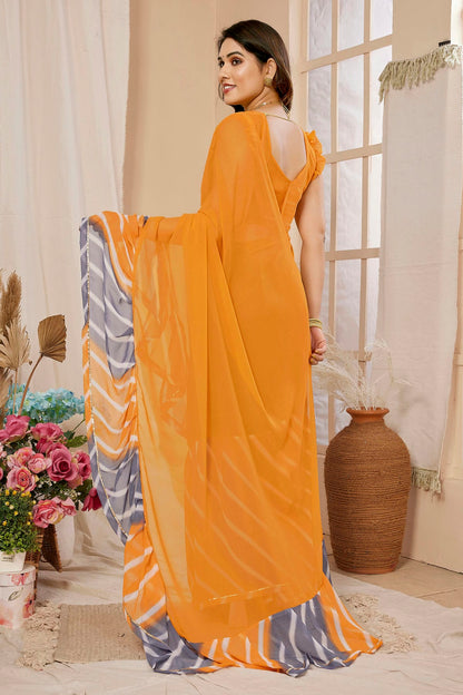 Orange Colour Georgette Ruffle Saree