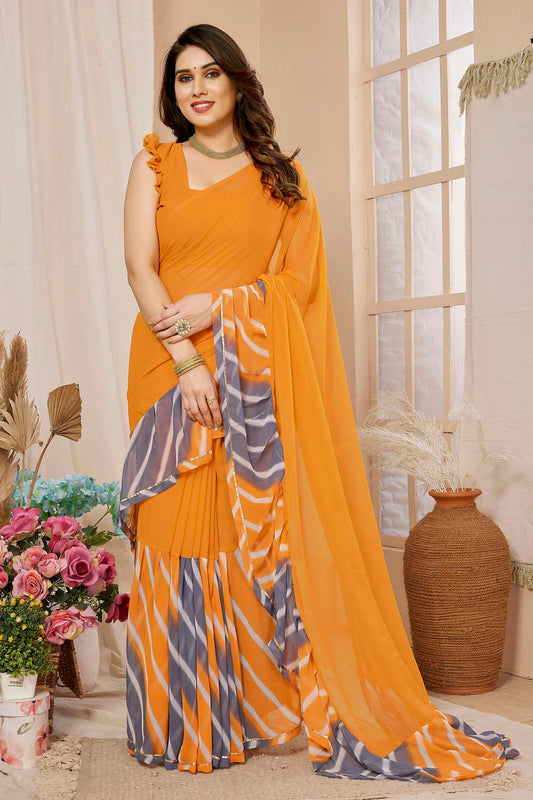 Orange Colour Georgette Ruffle Saree