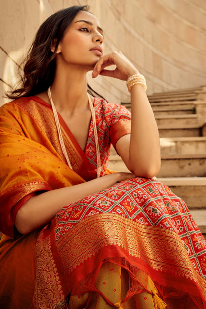 Orange Colour Handloom Silk Saree