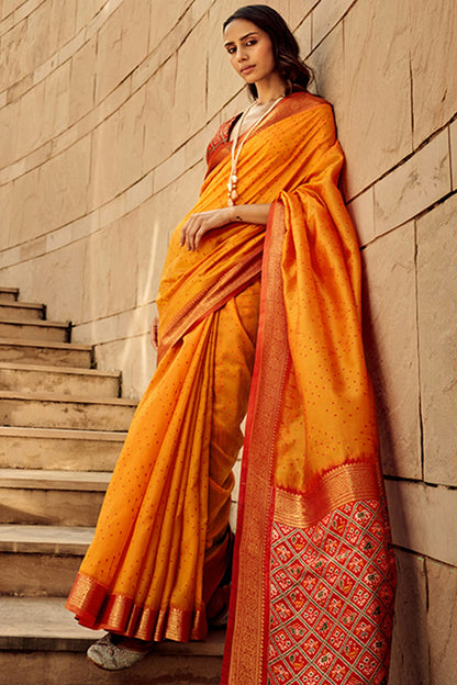 Orange Colour Handloom Silk Saree