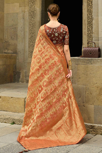 Orange Colour Jacquard Silk Traditional Saree