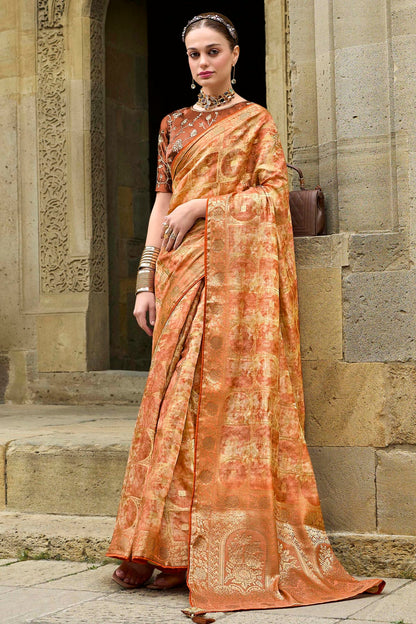 Orange Colour Jacquard Silk Traditional Saree