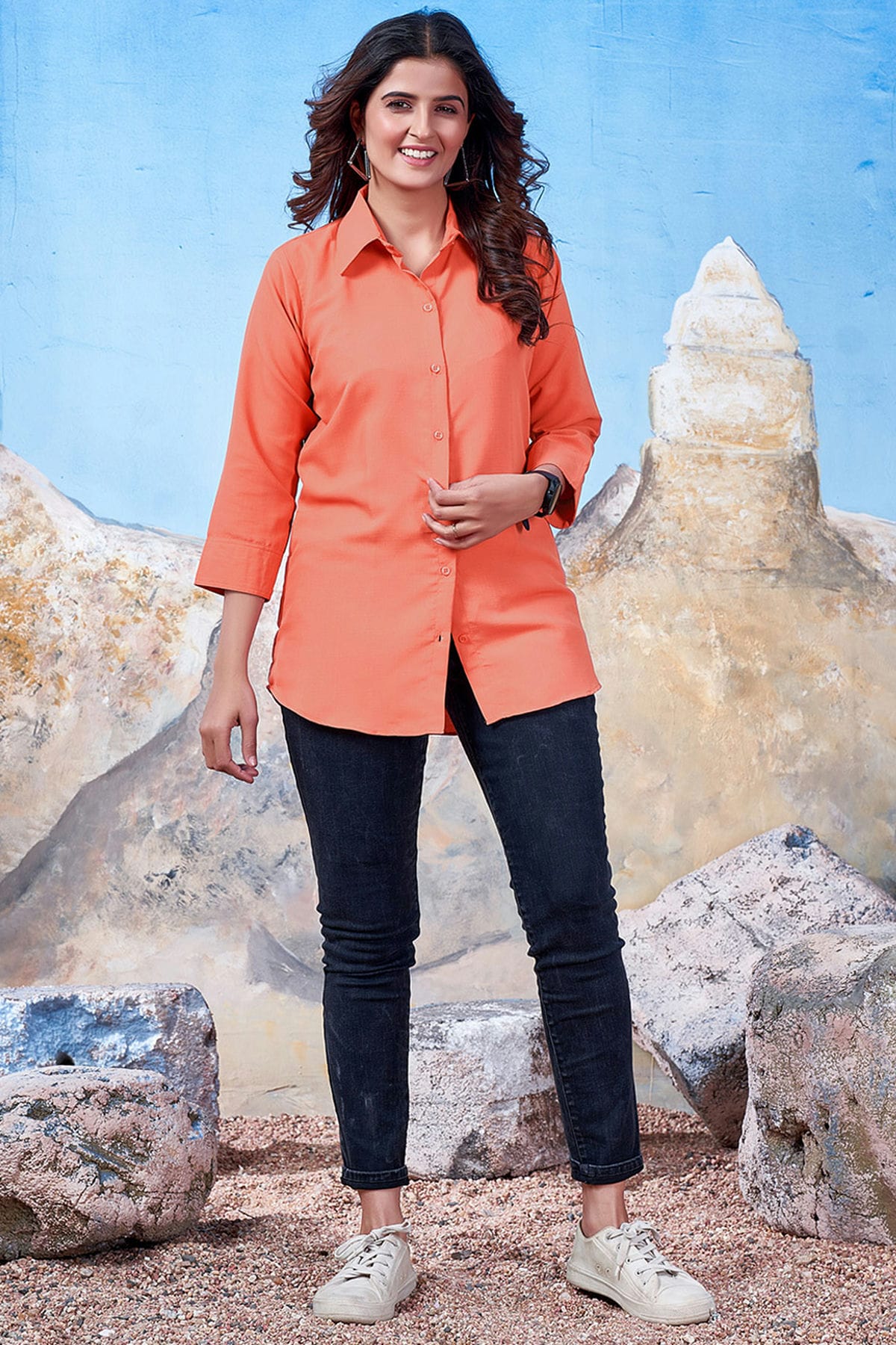 Orange Colour Maaza Cotton Solid  Work Readymade Top