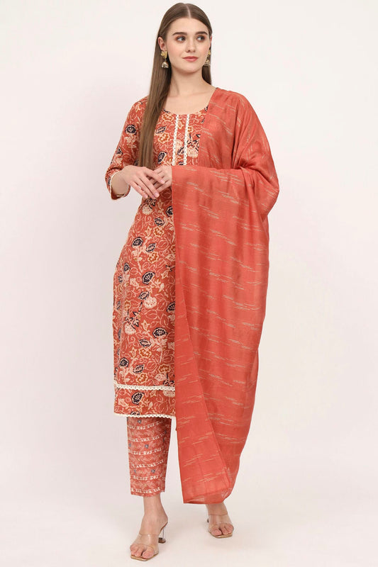 Orange Colour Magic Cotton Stitched Salwar Suit