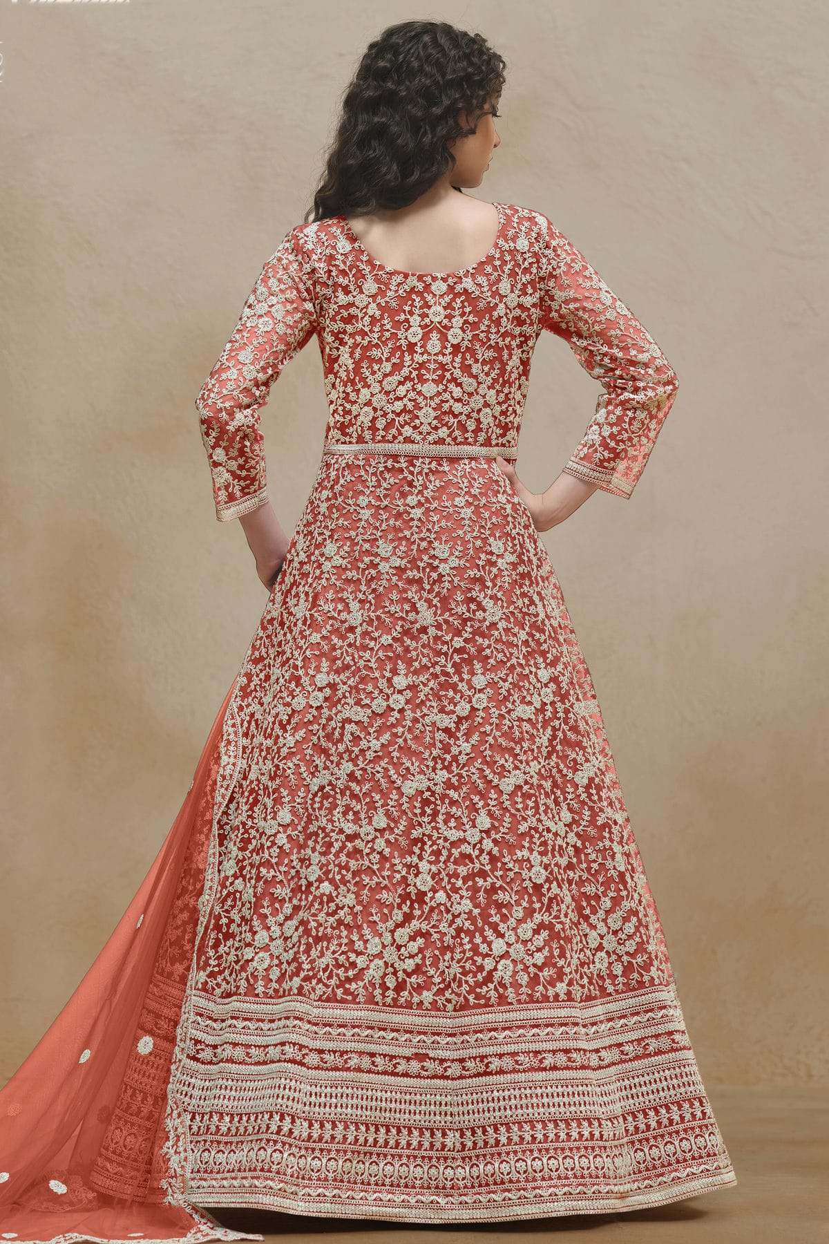 Orange Colour Net Semi Stitched Anarkali Suit VSSM1050624