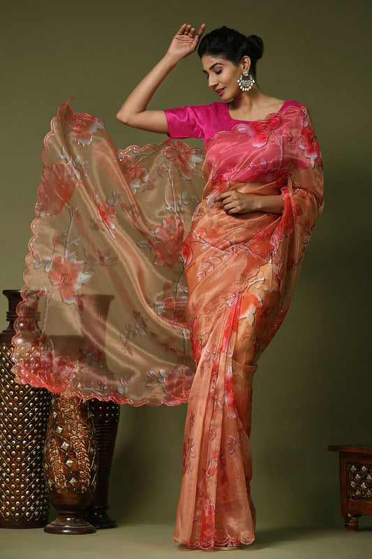 Orange Colour Organza Saree