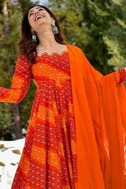 Orange Colour Rayon Stitched Gown VSGW1112317