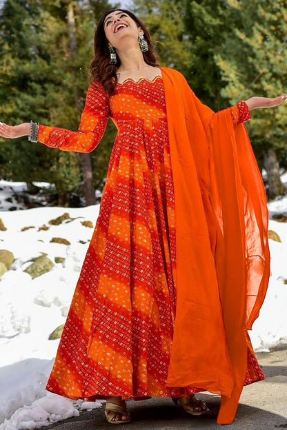 Orange Colour Rayon Stitched Gown VSGW1112317