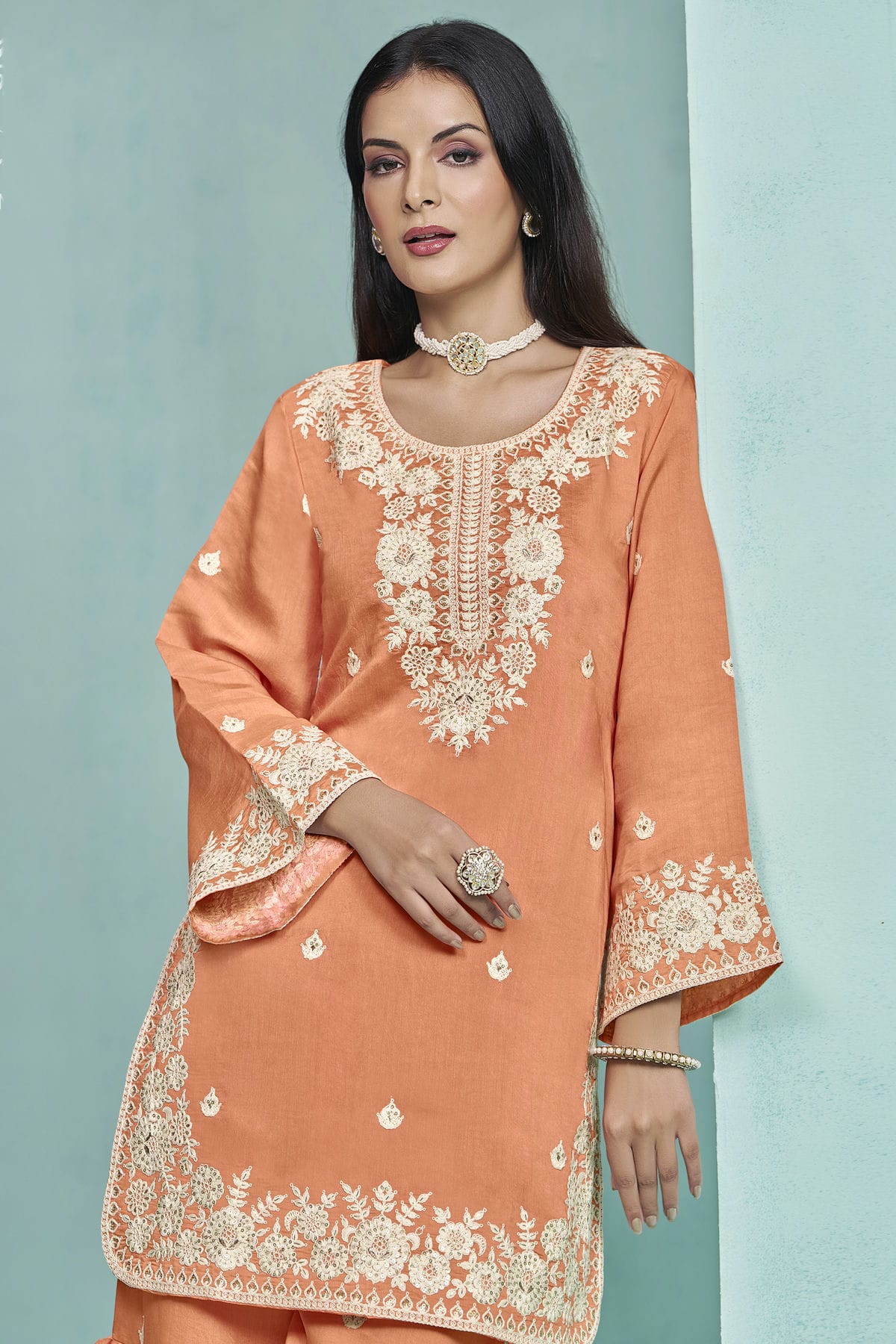 Orange Colour Roman Silk Sharara Suit