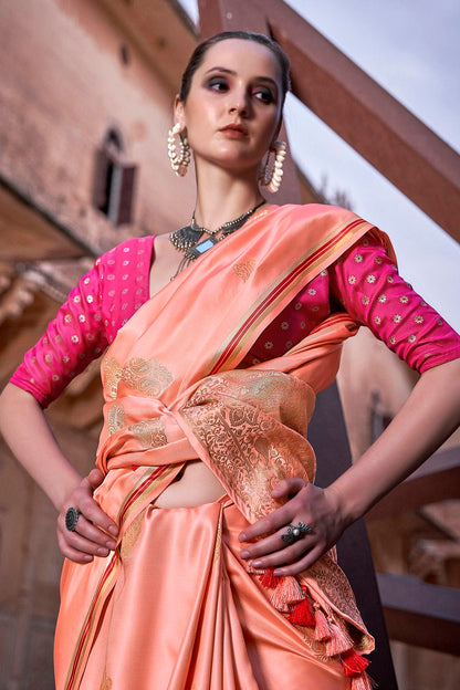 Orange Colour Satin Silk Saree