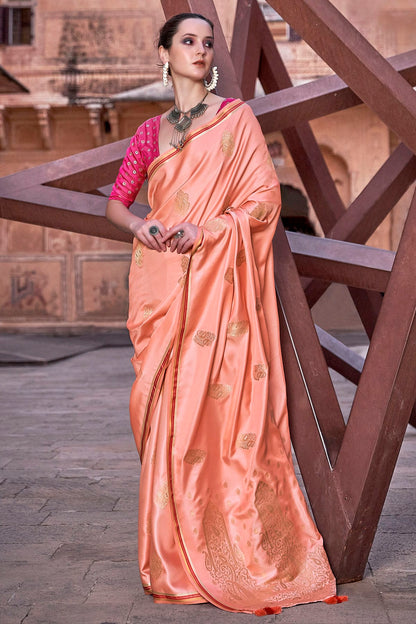 Orange Colour Satin Silk Saree