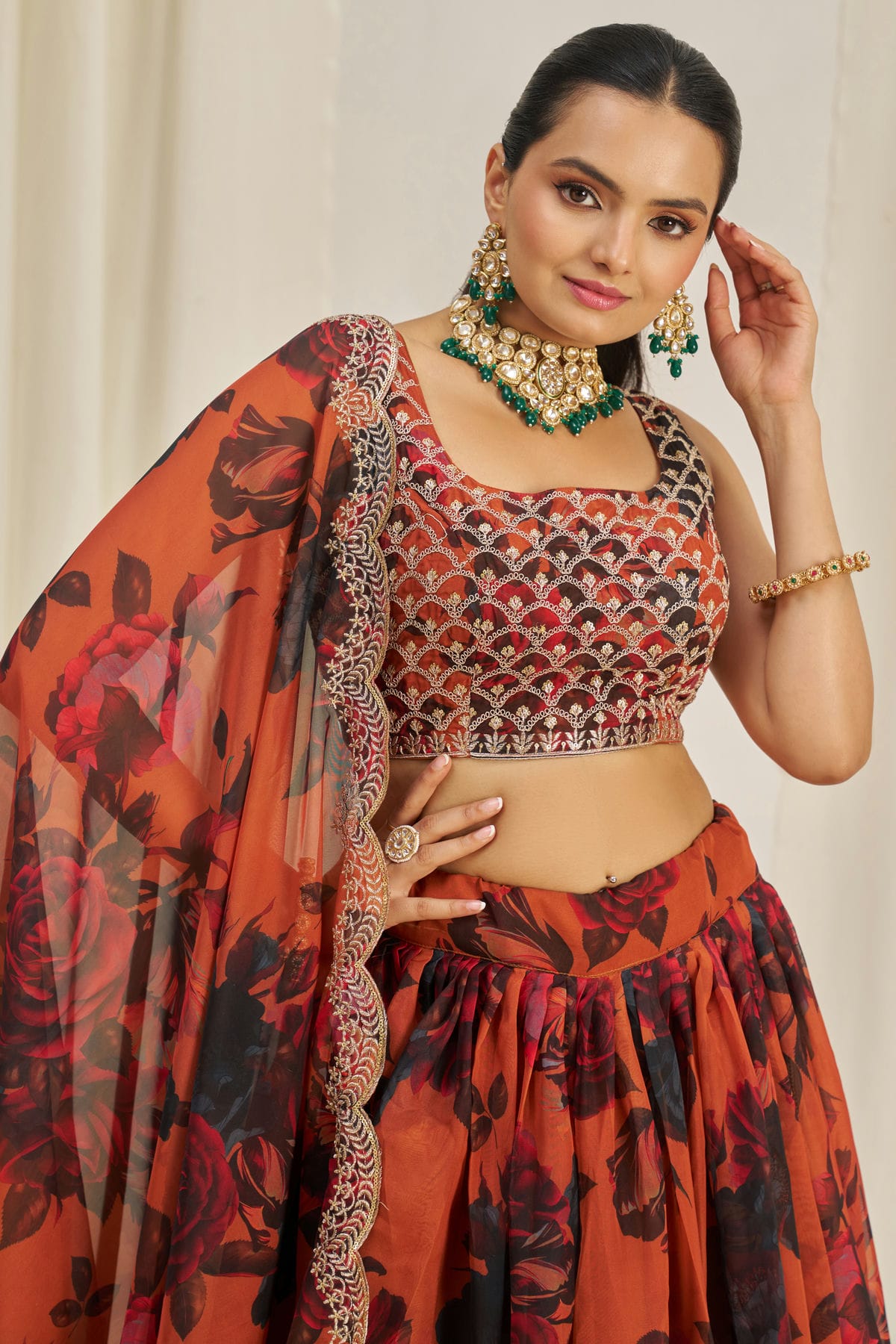 Orange Colour Semi Stitched Organza Lehenga Choli VSLC1080898