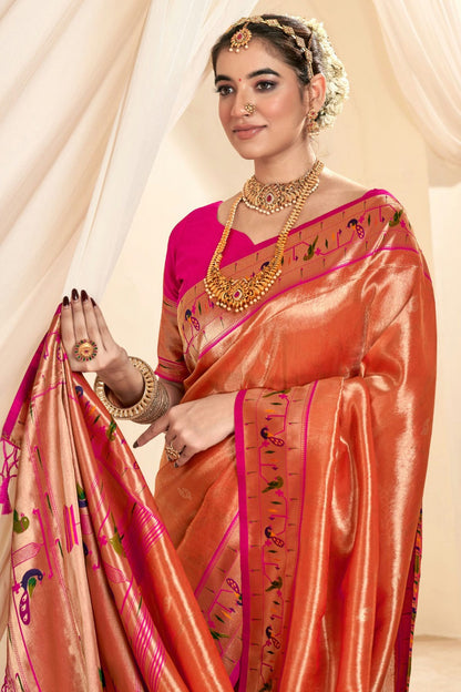 Orange Colour Soft Tissue Silk Saree