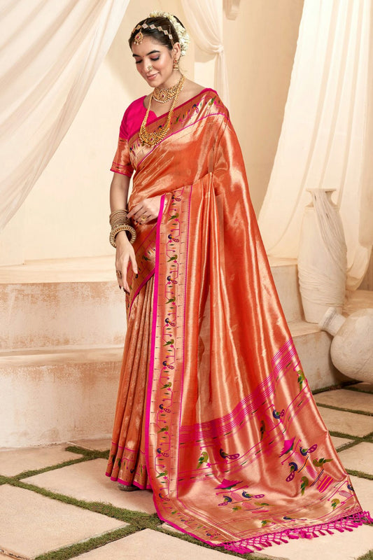 Orange Colour Soft Tissue Silk Saree