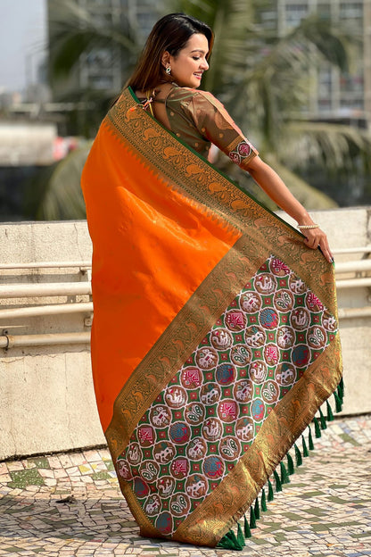 Orange Colour Tissue Traditional Saree VSSD1112590