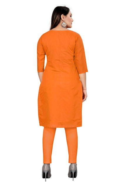 Orange Colour Unstitched Chanderi Cotton Straight Suit