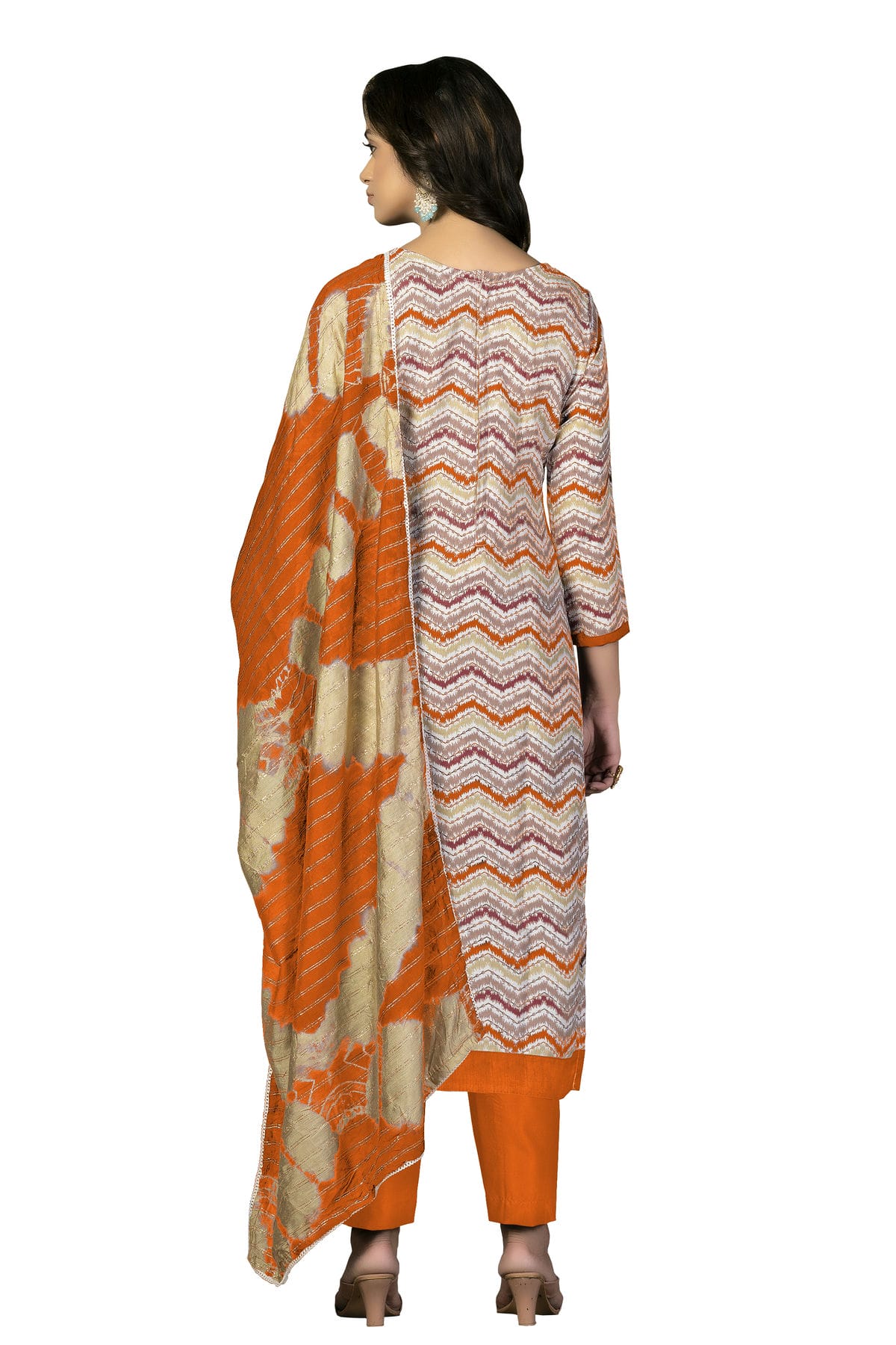 Orange Colour Unstitched Cotton Fabric Straight Suit