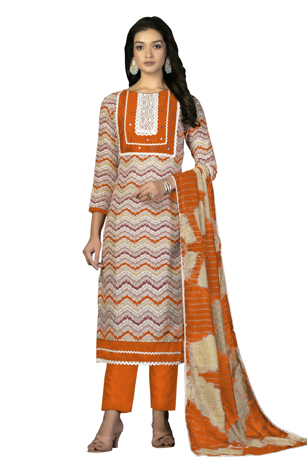 Orange Colour Unstitched Cotton Fabric Straight Suit