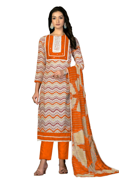 Orange Colour Unstitched Cotton Fabric Straight Suit