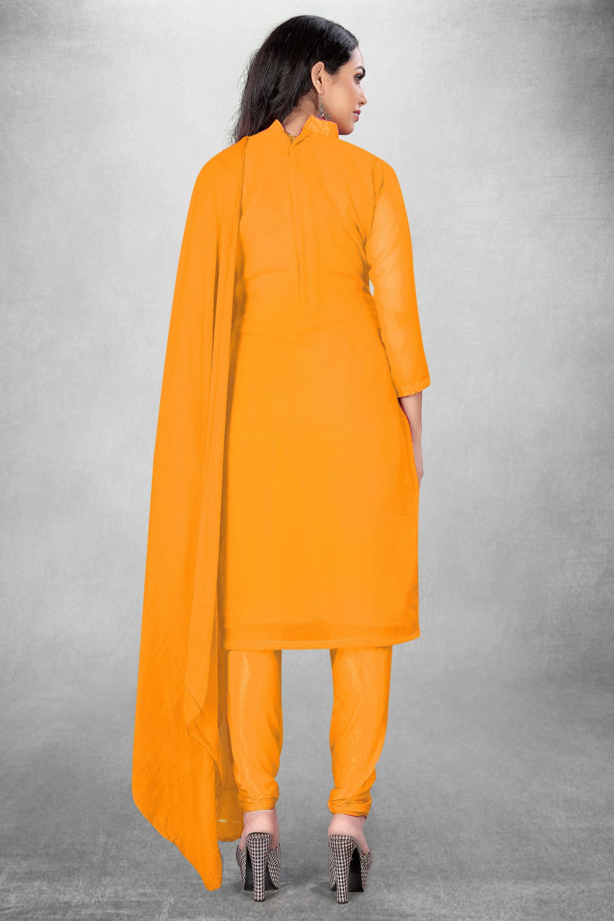 Orange Colour Unstitched Georgette Churidar Suit