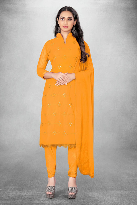 Orange Colour Unstitched Georgette Churidar Suit