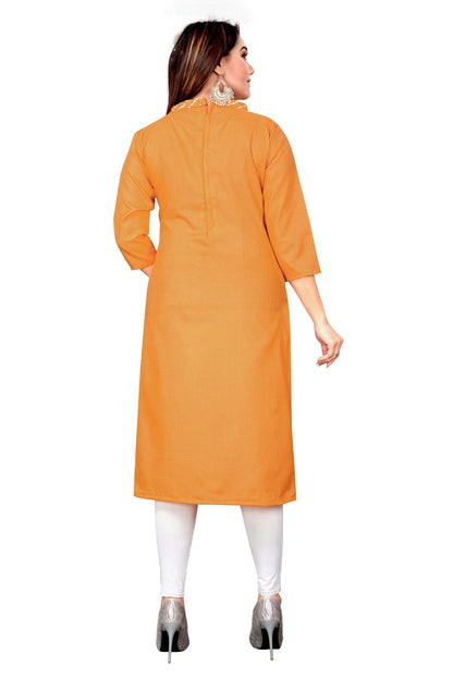 Orange Colour Unstitched Slub Cotton Straight Suit